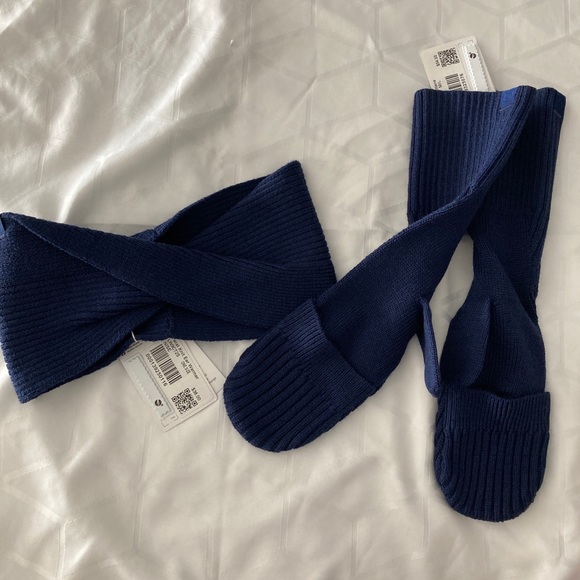 NWT Lululemon Twist Knit Ear Warmer (OS) And Mittens (M/L) Navy Blue MSRP $ 92 - Picture 1 of 6